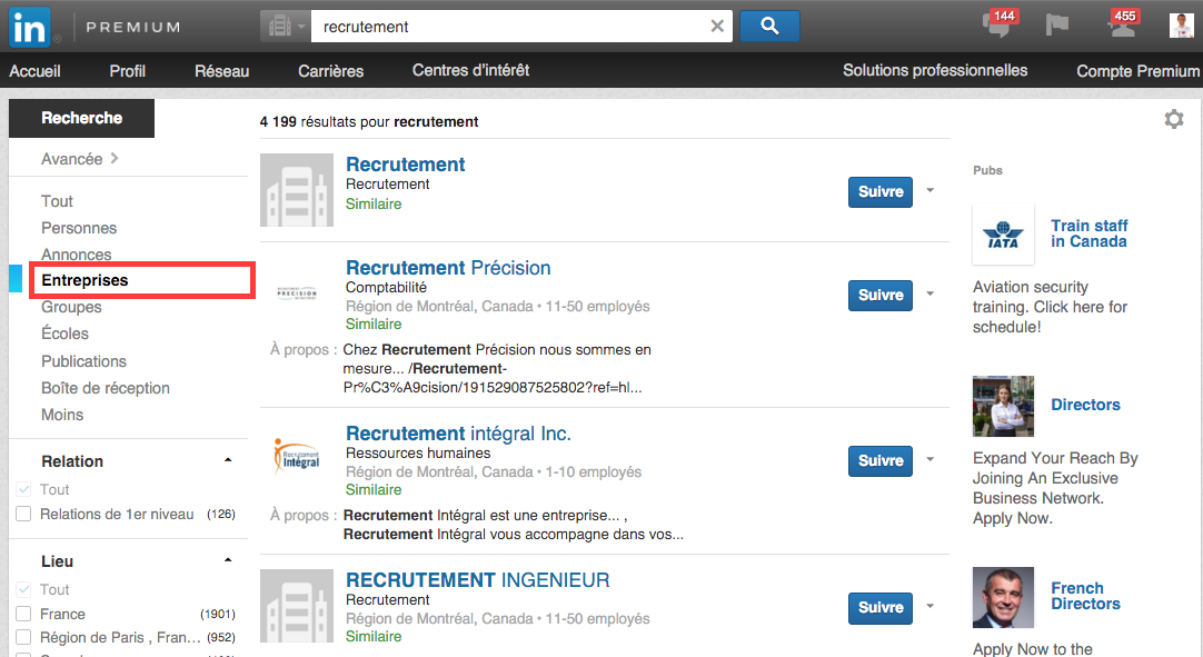 trouver entreprises linkedin