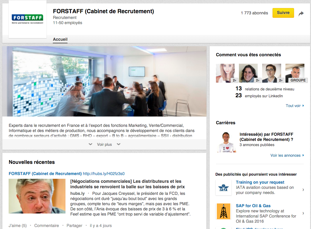 page entreprise linkedin cabinet de recrutement