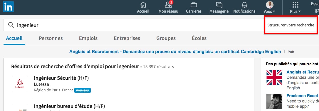 structurer la recherche nouveau linkedin sourcing