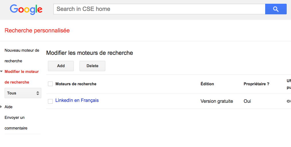 page accueil Google CSE sourcing